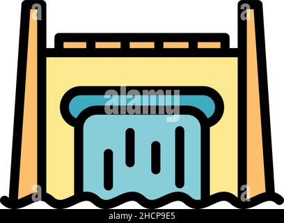 Hydro power station icon. Outline hydro power station vector icon color flat isolated Stock Vector