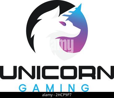 Modern colorful UNICORN GAMING fantasy logo design Stock Vector