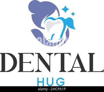 Modern colorful DENTAL HUG tooth face logo design Stock Vector
