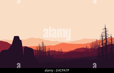 Calm afternoon atmosphere with realistic mountain view from dense forest .Vector illustration of a city Stock Vector