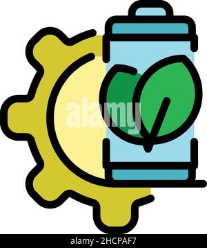 Battery eco gear icon. Outline battery eco gear vector icon color flat isolated Stock Vector