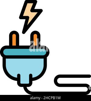 Electric plug icon. Outline electric plug vector icon color flat isolated Stock Vector