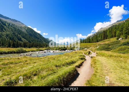 Peaks and the Chiese River in the National Park of Adamello Brenta. Trentino Alto Adige, Italy, Europe. Stock Photo