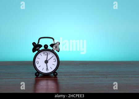 Close up image of black alarm clock with copy space for text Stock Photo