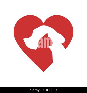 Dog and cat inside red heart. Animal shelter sign or symbol. Veterinary care logo. Animal lover concept. Pet shop emblem. Canine and feline friends. Stock Vector