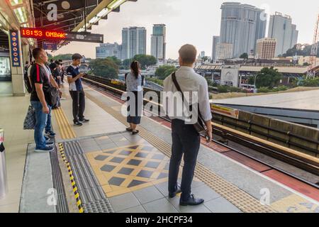 KUALA LUMPUR, MALAYSIA - MARCH 23, 2018: Platform of Pasar Seni LRT station in Kuala Lumpur, Malaysia Stock Photo