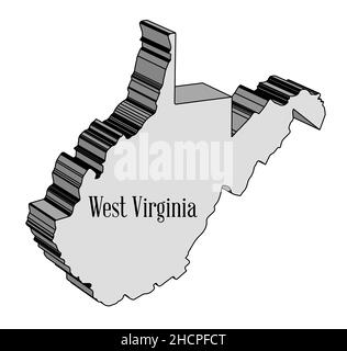 West Virginia 3D Outline Map over a white background Stock Photo