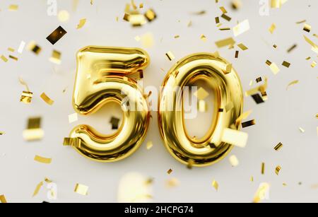 50 years old. Gold balloons number 50th anniversary, happy birthday congratulations. Stock Photo