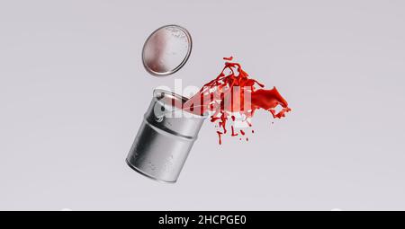paint can splashing red bright color, renovation concept image Stock Photo