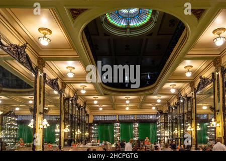 Ceiling detail of the Confeitaria Colombo (Colombo Confectionary). The business is famous place and tourist attraction in the city.Dec. 31, 2021 Stock Photo
