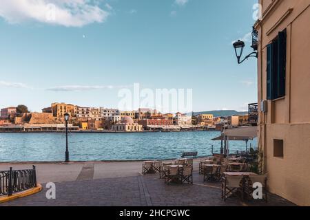 Beautiful view of Venetian Harbour in Chania at daytime, Crete Island - Greece Stock Photo
