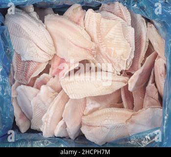 frozen fish fillet in transport package Stock Photo