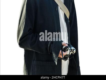unrecognizable photographer man, isolated on white Stock Photo