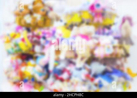 many plush toys, abstract fuzzy background Stock Photo