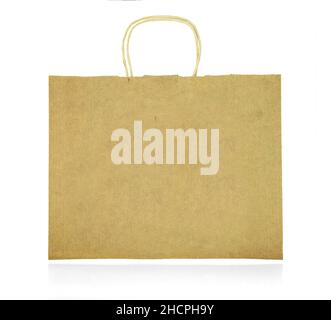 empty craft paper shopping grocery bag with handles, isolated Stock Photo