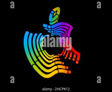 Apple Inc. logo on black background editorial. Illustrative photo for news about Apple Inc. - an American multinational technology company Stock Photo