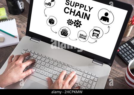 Supply chain concept shown on a laptop screen Stock Photo