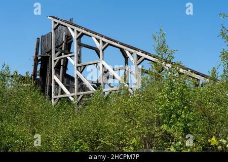 Historic Elevated Rails going to Coal Breaker Building in the Eckley Miners Village. Stock Photo
