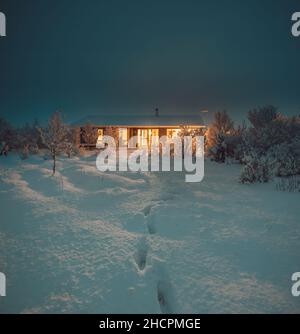 Aurora borealis over wooden house Stock Photo - Alamy