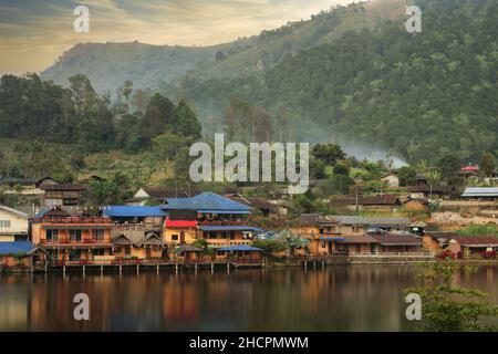 Visiting Ban Rak Thai along the Mae Hong Son Loop on border of Nothern Thailand and Myanmar Stock Photo