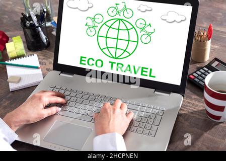 Eco travel concept shown on a laptop screen Stock Photo