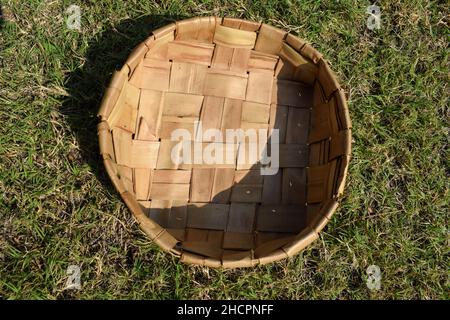 Top view of Wicker basket or bamboo basket hand woven and handcrafted weaving from India. Japanese style storage basket made with straws Stock Photo