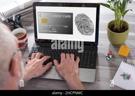 Payment security concept shown on a laptop used by a man Stock Photo