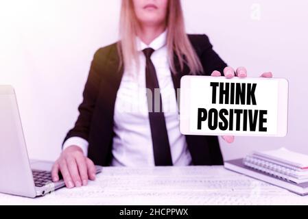 Conceptual display Think Positive. Word for The tendency to be positive or optimistic in attitude Instructor Teaching Different Skills, Teacher Stock Photo