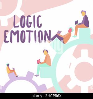 Inspiration showing sign Logic Emotion. Word Written on Unpleasant Feelings turned to Self Respect Reasonable Mind Four Teammates Drawing Sitting Stock Photo