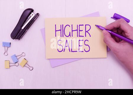 Conceptual display Higher Sales. Business approach The average sold products and services of a company has grown Flashy School Office Supplies Stock Photo