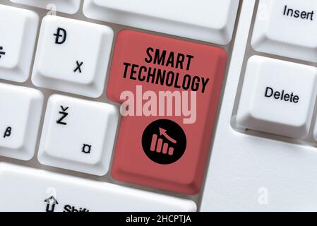 Hand writing sign Smart Technology. Word Written on used to protect and prevent errors in hard drives Abstract Presenting Ethical Hacker, Typing Stock Photo