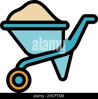 Wheelbarrow icon. Outline wheelbarrow vector icon color flat isolated Stock Vector