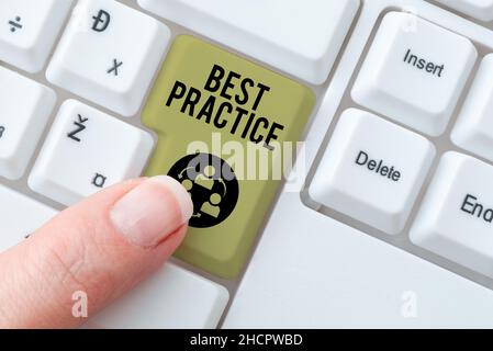 Text caption presenting Best Practice. Word Written on Selective Focus Proven Ideas for Success and Effective Typist Creating Company Documents Stock Photo