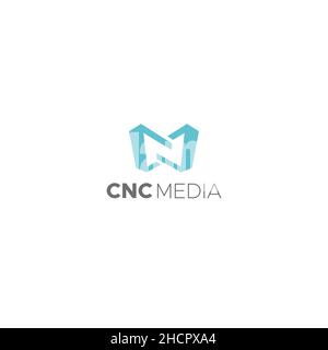 Minimalist flat CNC MEDIA news actual logo design Stock Vector