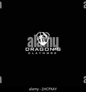 Simple silhouette DRAGONS CLAYMORE logo design Stock Vector