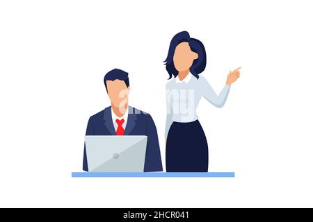 Vector of a businessman and a businesswoman having a discussion in office Stock Vector
