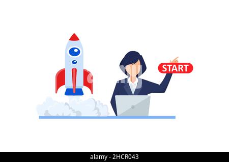 Vector of a business woman working on laptop computer staring a new enterprise Stock Vector