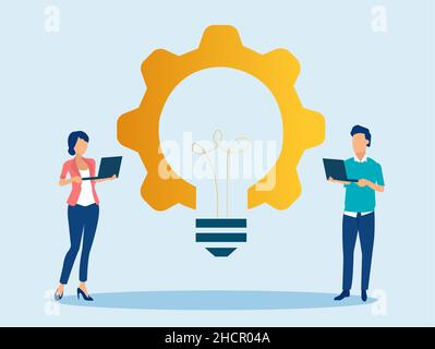 Vector of a young man and a woman working online on computer coming up with a new idea Stock Vector