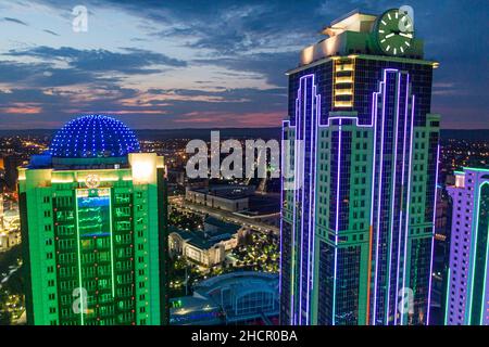 GROZNY, RUSSIA - JUNE 25, 2018: Night aerial view of Grozny, Russia Stock Photo