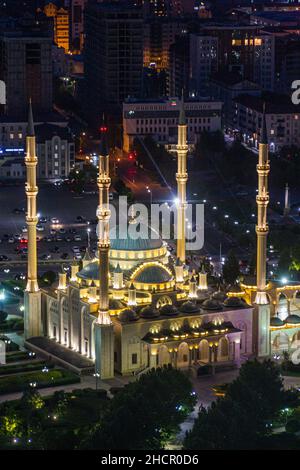 Evening view of Akhmad Kadyrov Mosque officially known as The Heart of Chechnya in Grozny, Russia Stock Photo