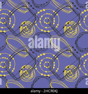 Very Peri pattern, seamless, abstract yellow and gray doodles. Vector illustration Stock Vector