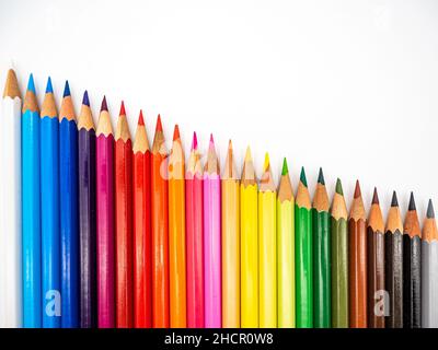 Row of colored pencils isolated on a white background Stock Photo