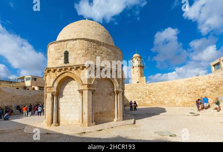 Jerusalem, Israel - October 13, 2017: Chapel of the Ascension aedicule within the historic complex on Mount of Olives in Muslim At-Tur district Stock Photo