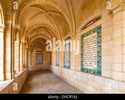 Jerusalem, Israel - October 13, 2017: Cloisters of Church of the Pater Noster - Sanctuary of Eleona in Carmelite monastery on Mount of Olives Stock Photo