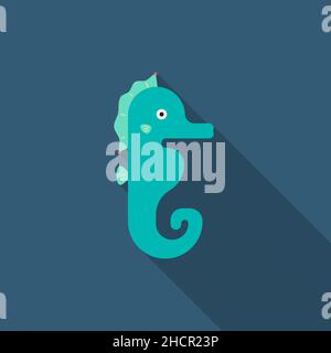seahorse animal vector icon, flat design, long shadow Stock Vector