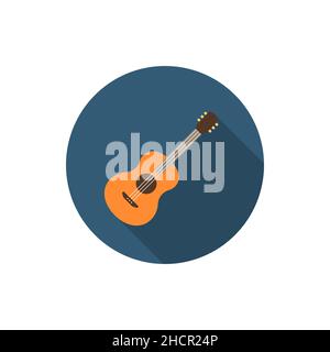 Wood guitar vector icon, flat design, long shadow Stock Vector