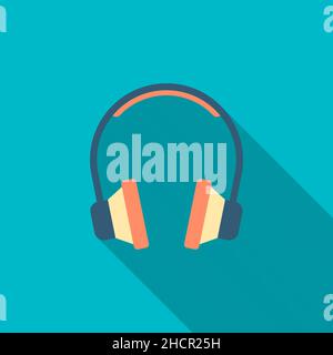 headset vector icon, flat design, long shadow Stock Vector