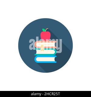 knowledge book and apple vector icon, flat design, long shadow Stock Vector