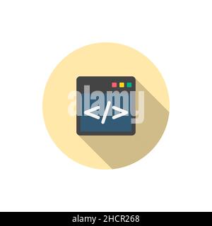 coding vector icon symbol, flat design, long shadow Stock Vector