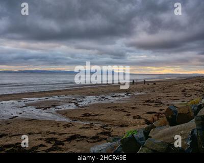 Croy Beach in December with the Isle of Arran across the water Stock Photo